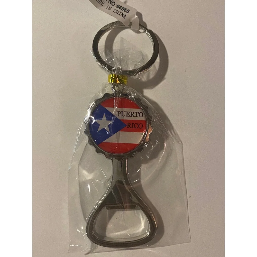 Rico Puerto Rico Flag Bottle Opener Keychain Mens Multicolor Metal Key Ring